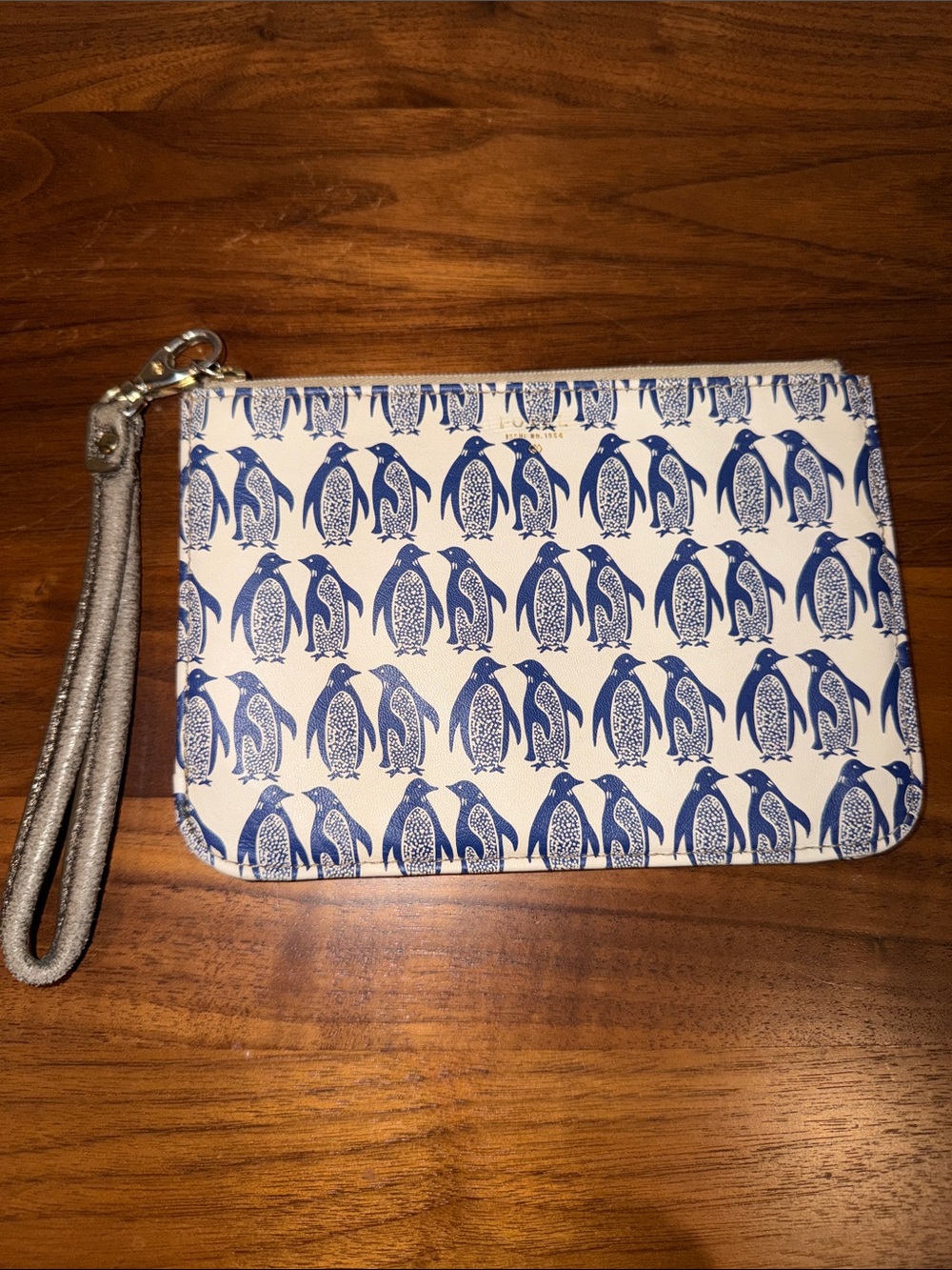 Fossil White Wristlet with Blue Penguin Print
